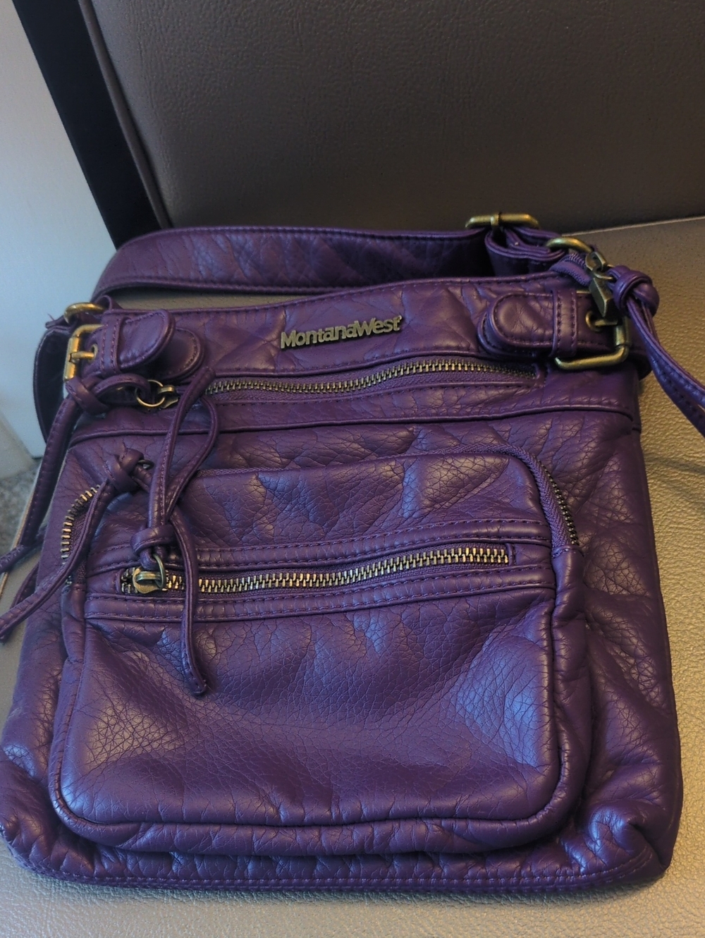 Montana West Purple Faux Leather Crossbody Bag with Bronze Hardware